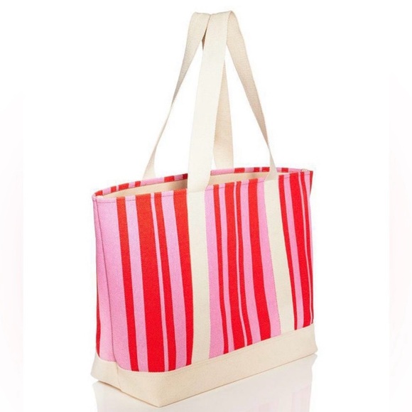 Aqua Handbags - Aqua Red and Pink Striped Tote Bag NWT